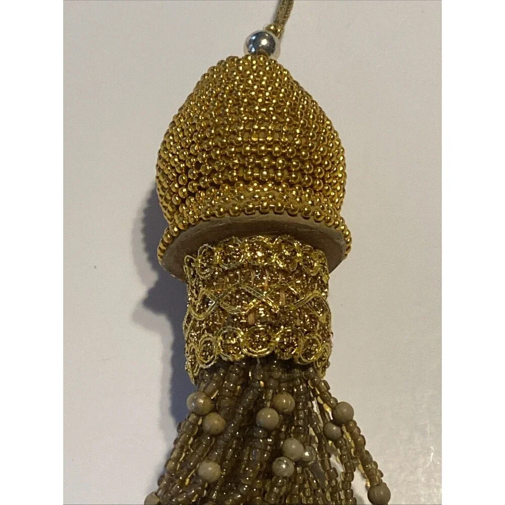 Vintage Gold Beaded Handmade Christmas Ornament 8